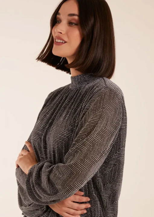 Blue Vanilla Silver Puffball High Neck Top