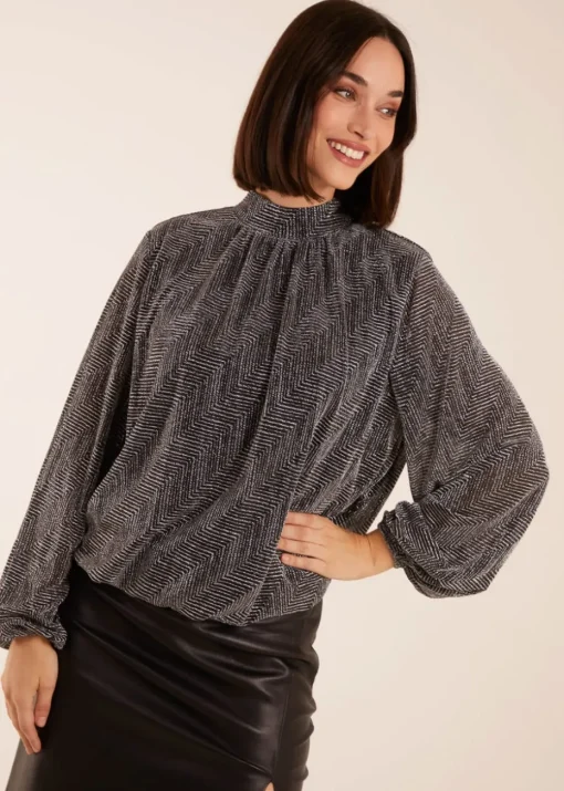 Blue Vanilla Silver Puffball High Neck Top