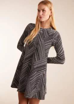 Blue Vanilla Silver Stripe Glittery Long Sleeve Shift Mini Dress
