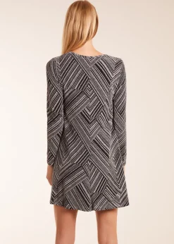 Blue Vanilla Silver Stripe Glittery Long Sleeve Shift Mini Dress