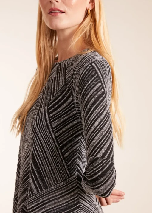 Blue Vanilla Silver Stripe Glittery Long Sleeve Shift Mini Dress
