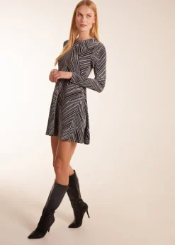 Blue Vanilla Silver Stripe Glittery Long Sleeve Shift Mini Dress