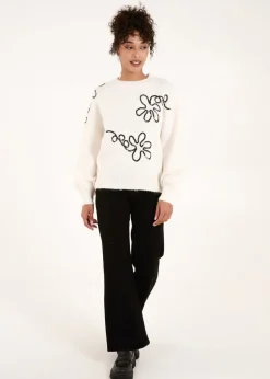 Blue Vanilla Stone Abstract Flower Embroidery Jumper