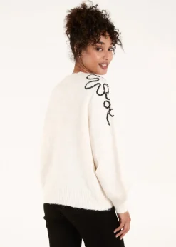Blue Vanilla Stone Abstract Flower Embroidery Jumper