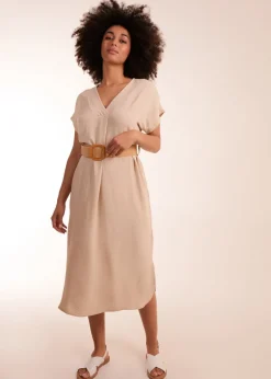 Blue Vanilla Stone Belted V neck Midi Dress