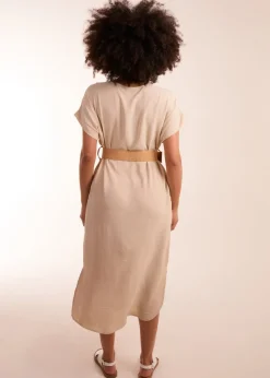 Blue Vanilla Stone Belted V neck Midi Dress