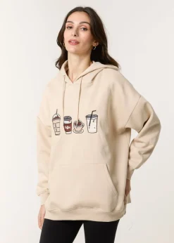 Blue Vanilla Stone Coffee Embroidered Hoodie
