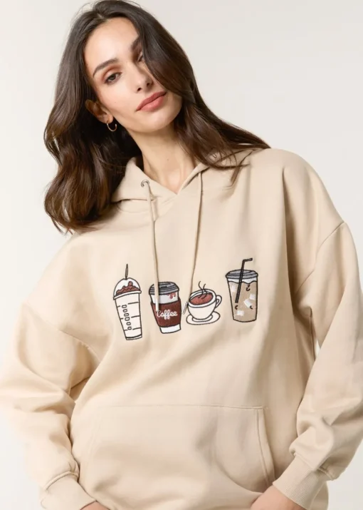 Blue Vanilla Stone Coffee Embroidered Hoodie
