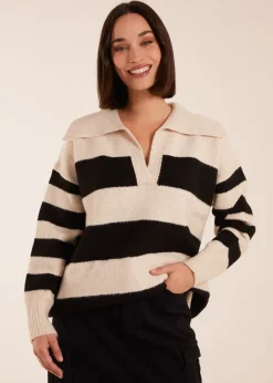 Blue Vanilla Stone Collar Wide Stripe Jumper