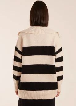 Blue Vanilla Stone Collar Wide Stripe Jumper