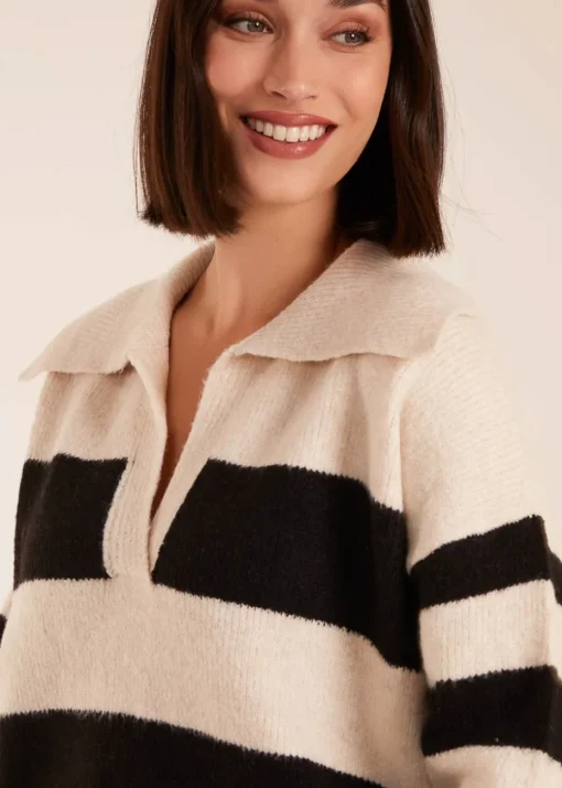 Blue Vanilla Stone Collar Wide Stripe Jumper