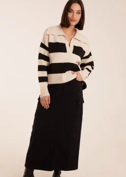 Blue Vanilla Stone Collar Wide Stripe Jumper