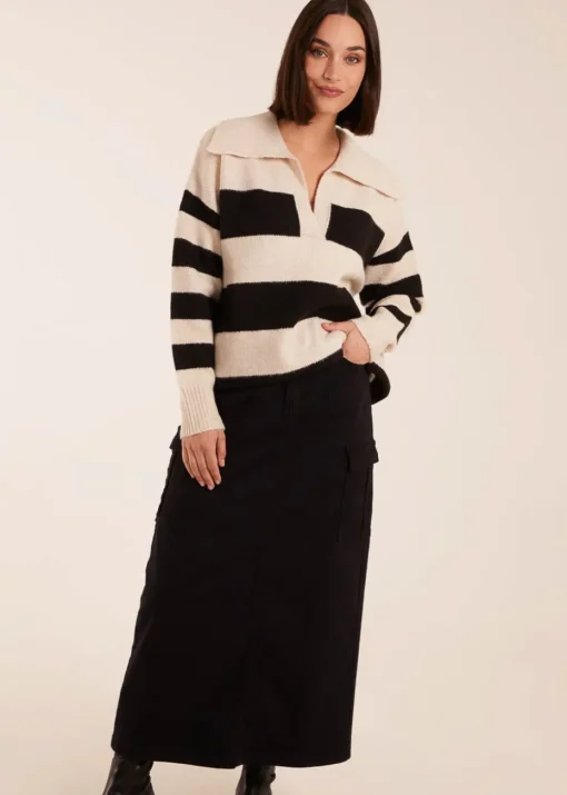 Blue Vanilla Stone Collar Wide Stripe Jumper