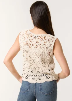 Blue Vanilla Stone Crochet Top With Sequins