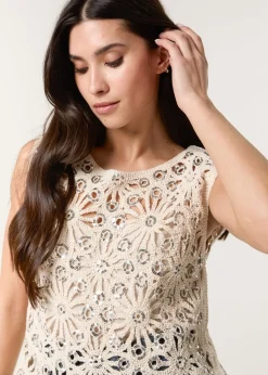 Blue Vanilla Stone Crochet Top With Sequins
