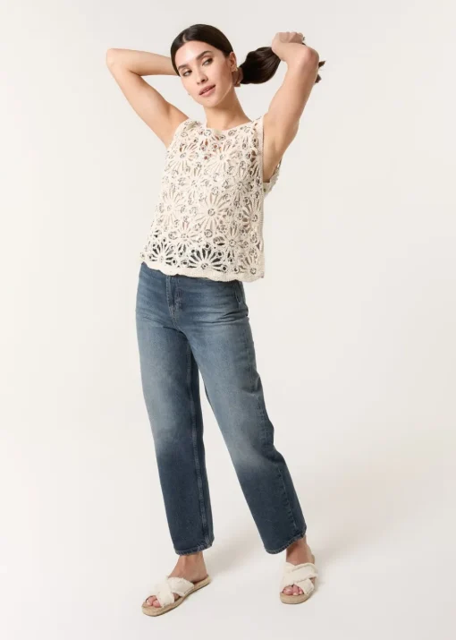 Blue Vanilla Stone Crochet Top With Sequins