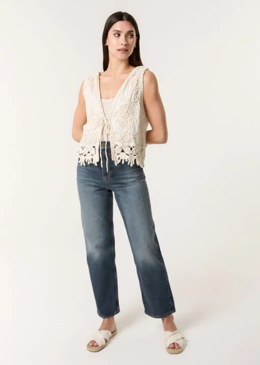Blue Vanilla Stone Crotchet Tie Front Vest