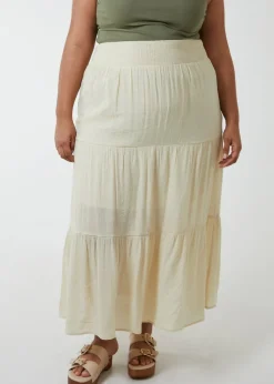 Blue Vanilla Stone Curve Tiered Shirred Maxi Skirt