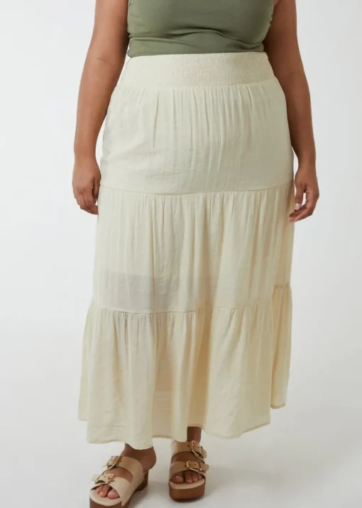 Blue Vanilla Stone Curve Tiered Shirred Maxi Skirt