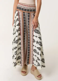 Blue Vanilla Stone Flared Skirt With Geometric Print