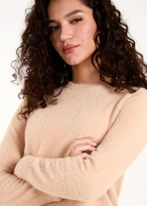 Blue Vanilla Stone Fluffy Knit Scoop Neck Jumper