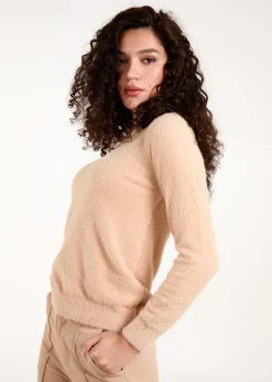 Blue Vanilla Stone Fluffy Knit Scoop Neck Jumper