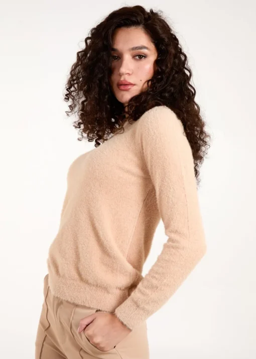 Blue Vanilla Stone Fluffy Knit Scoop Neck Jumper