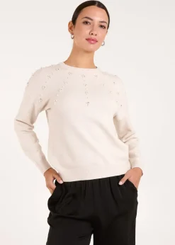 Blue Vanilla Stone Pearl Flower Embellishment Jumper