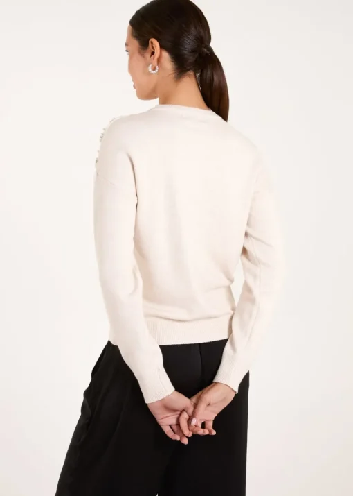 Blue Vanilla Stone Pearl Flower Embellishment Jumper