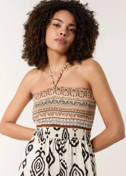 Blue Vanilla Stone Print Strapless Bandeau Shirred Jumpsuit