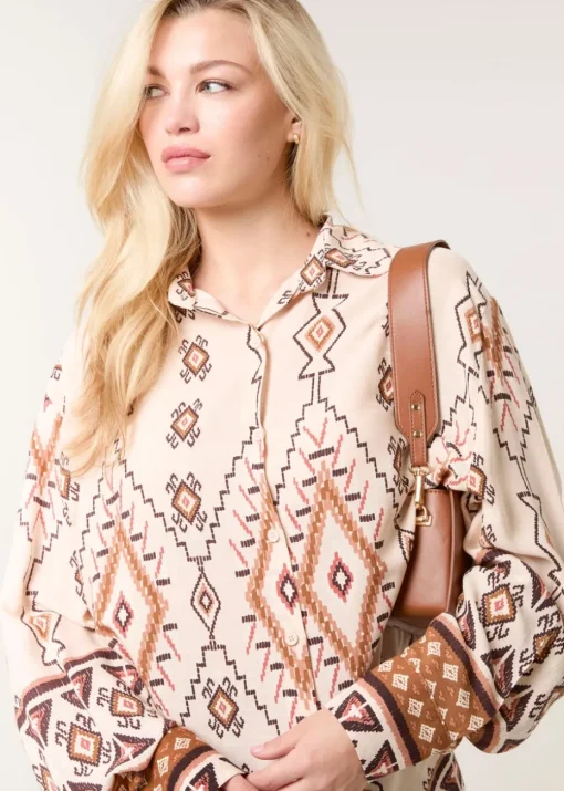 Blue Vanilla Stone Shirt With Geometric Print