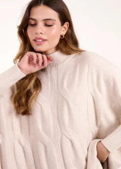 Blue Vanilla Stone Stand Neck Big Cable Jumper