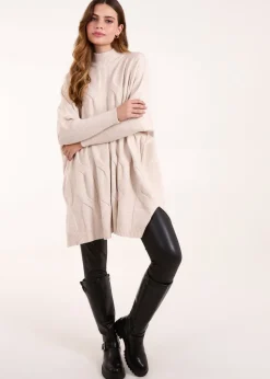 Blue Vanilla Stone Stand Neck Big Cable Jumper