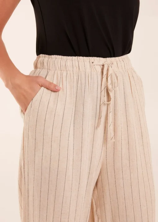 Blue Vanilla Stone Stripe Wide Leg Linen Trousers