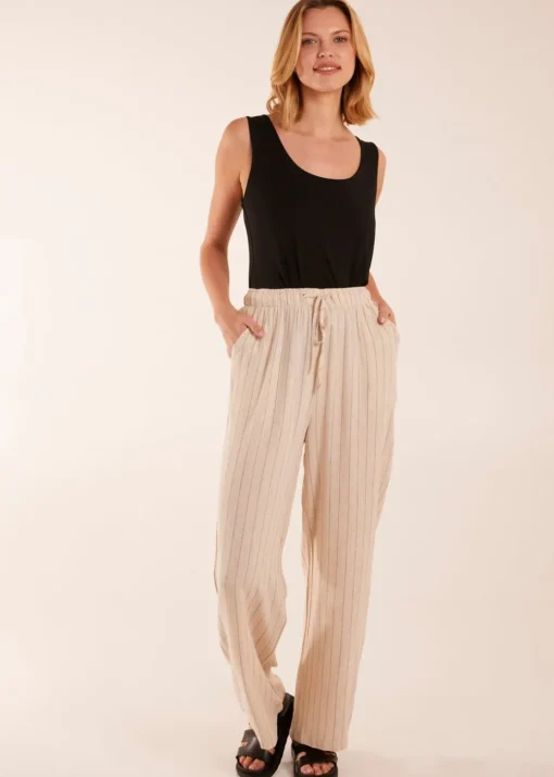 Blue Vanilla Stone Stripe Wide Leg Linen Trousers