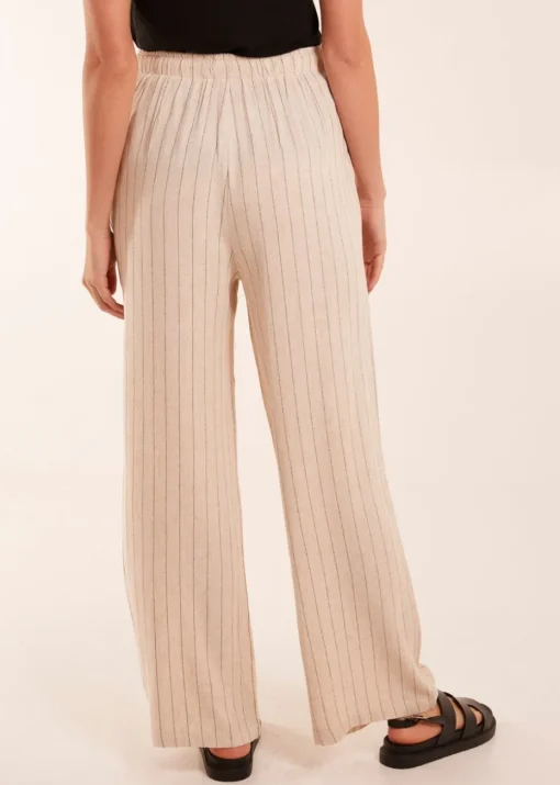 Blue Vanilla Stone Stripe Wide Leg Linen Trousers