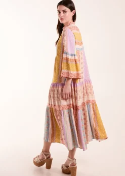 Blue Vanilla Stone V Neck Smock Midi Dress