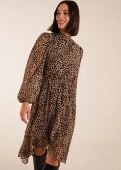 Blue Vanilla Tan High Neck Wrap Midi Dress