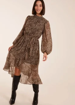 Blue Vanilla Tan High Neck Wrap Midi Dress