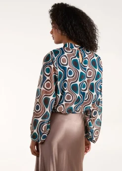 Blue Vanilla Teal High Neck Puffball Top