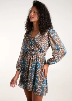 Blue Vanilla Teal Metallic Chiffon Crossover Dress