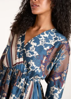 Blue Vanilla Teal Scarf Print Batwing Crossover Dress