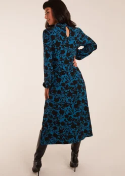 Blue Vanilla Teal Wrap Neck Fit And Flare Midi Dress