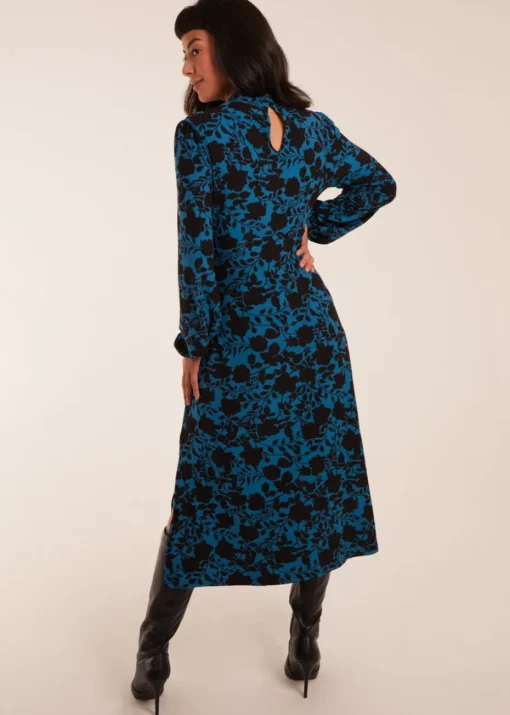 Blue Vanilla Teal Wrap Neck Fit And Flare Midi Dress