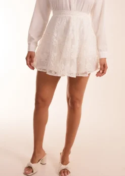 Blue Vanilla White Embroidered Mesh Skirt