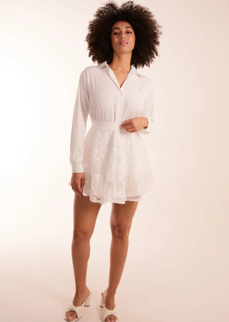 Blue Vanilla White Embroidered Mesh Skirt