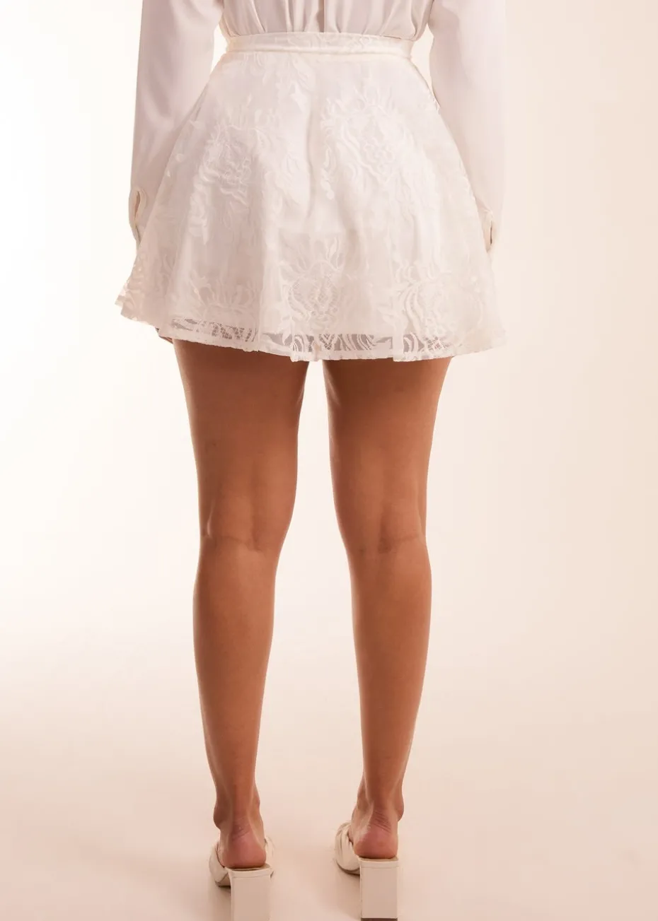 Blue Vanilla White Embroidered Mesh Skirt