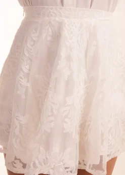 Blue Vanilla White Embroidered Mesh Skirt