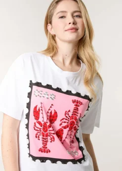 Blue Vanilla White Lobster Print T-Shirt