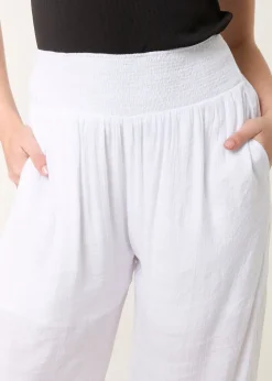 Blue Vanilla White Shirred Trouser